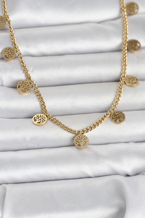 YRTCL 316L Çelik Gold Renk Yaşam Ağacı Model Kadın Kolye