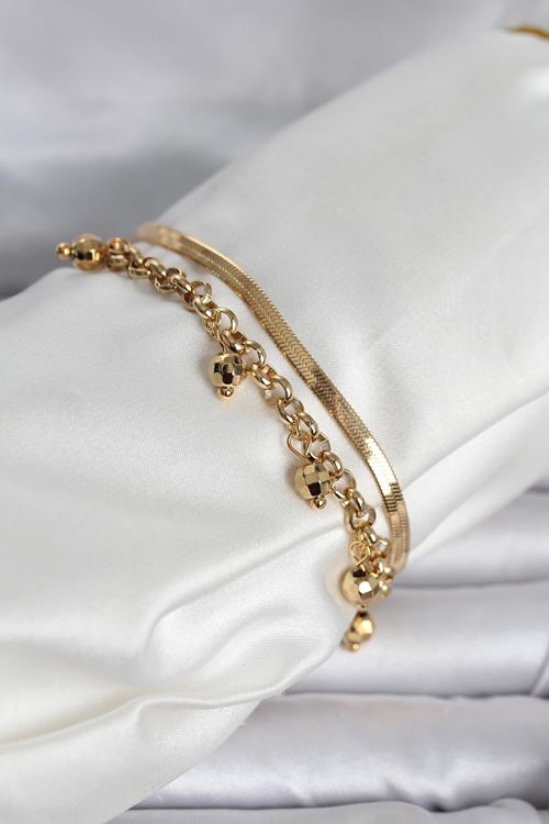 YRTCL 316L Çelik Gold Renk Dorika ve İtalyan Zincirli Model Kadın Bileklik