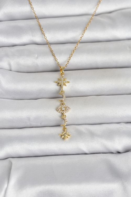 YRTCL 316L Çelik Gold Renk Kutup Yıldızı Y Model Zirkon Taşlı Kadın Kolye