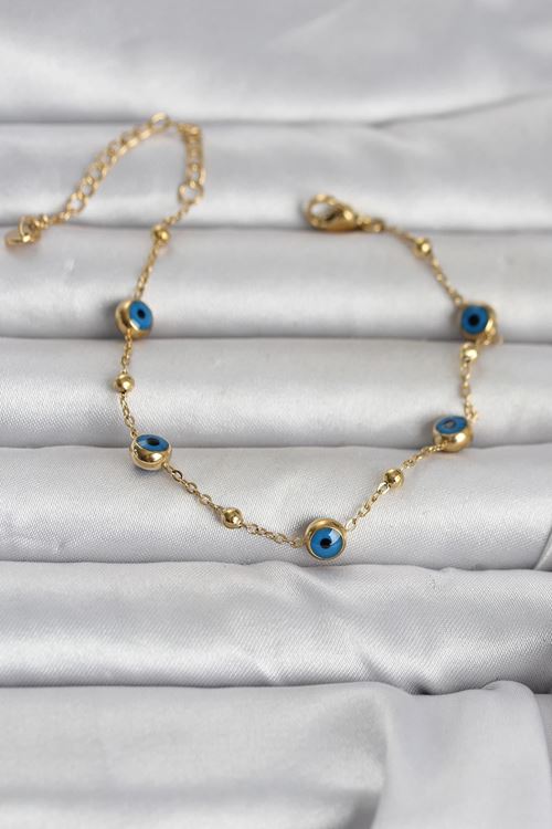 YRTCL 316L Çelik Gold Renk Top Zincirli Nazarlı Kadın Bileklik