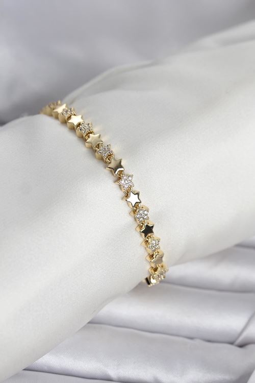 YRTCL Pirinç Gold Renk Zirkon Taşlı Yıldız Model Kadın Bileklik