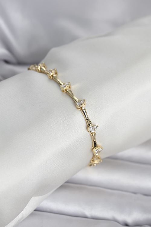 YRTCL Pirinç Gold Renk Damla Model Zirkon Taşlı Kadın Bileklik