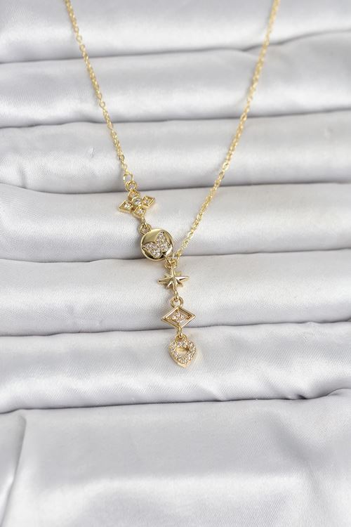 YRTCL 316L Çelik Gold Renk Zirkon Taşlı Y Kadın Kolye