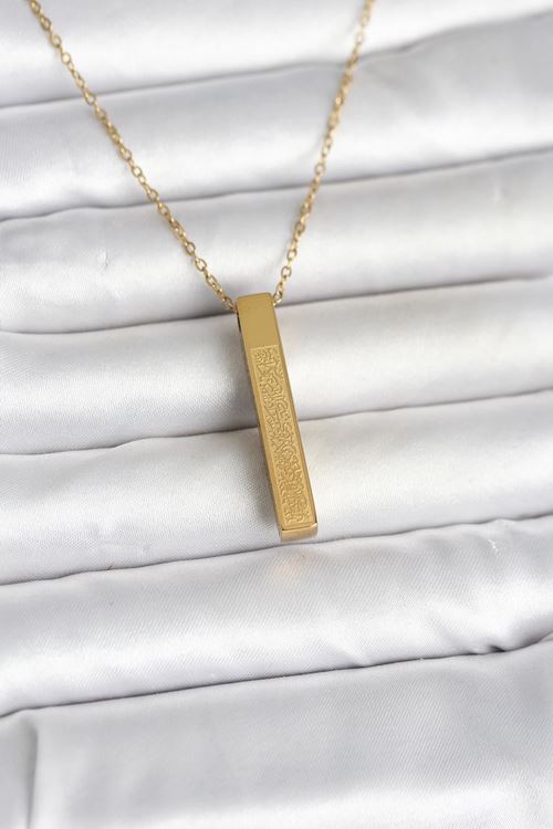 YRTCL 316L Çelik Gold Renk Ayetel Kürsi Yazılı Bar Çubuk Kolye