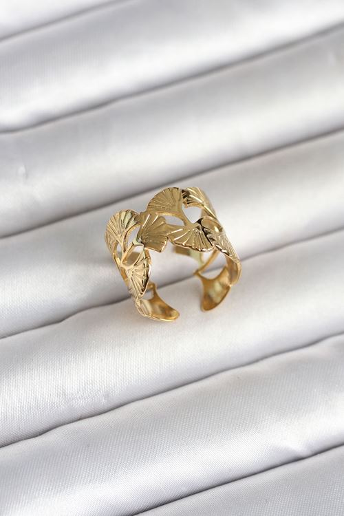 YRTCL 316L Çelik Gold Renk Yelpaze Model Kadın Yüzük