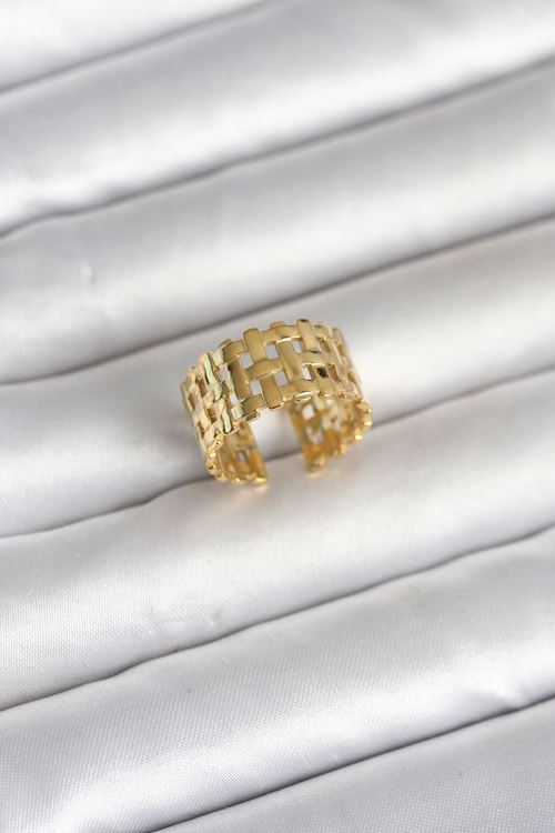 YRTCL 316L Çelik Gold Renk Hasır Model Kadın Yüzük