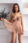 YRTCL TRANSPARAN BABYDOLL VE STRİNG TAKIM CAPPUCİNO (MGP31932)