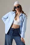 YRTCL Kadın Gömlek Mavi Renk Oversize Rahat Kesim Poplin Kumaş Gomlek