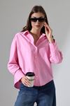 YRTCL Kadın Gömlek Toz Şeker Pembe Oversize Rahat Kesim Poplin Kumaş Gomlek