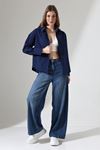 YRTCL Kadın Gömlek Lacivert Renk Oversize Rahat Kesim Poplin Kumaş Gomlek