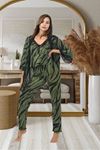 YRTCL Kadın Seksi Çizgi Desenli Yeşil Askılı Pijama Ve Sabahlık Takımı 3 Parça Alt Üst Gecelik Takım