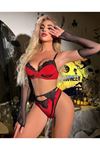YRTCL Kırmızı Dantel Detaylı Seksi Jartiyer Takım + Jartiyer Çorabı Hediyeli