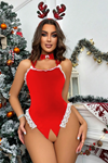 YRTCL SİA Kırmızı Yılbaşı Temalı Seksi Kostüm Bodysuit 15082