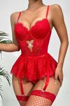 YRTCL SİA Kırmızı Dantelli Etekli Babydoll Takım 16517